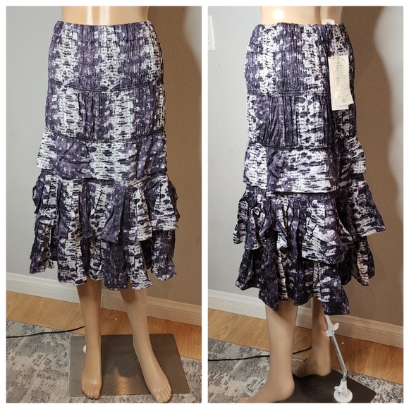 NWT Isabel Marant × H&M 100% Silk Purple Black Snake ruffle stretch midi skirt 6 - Picture 5 of 13